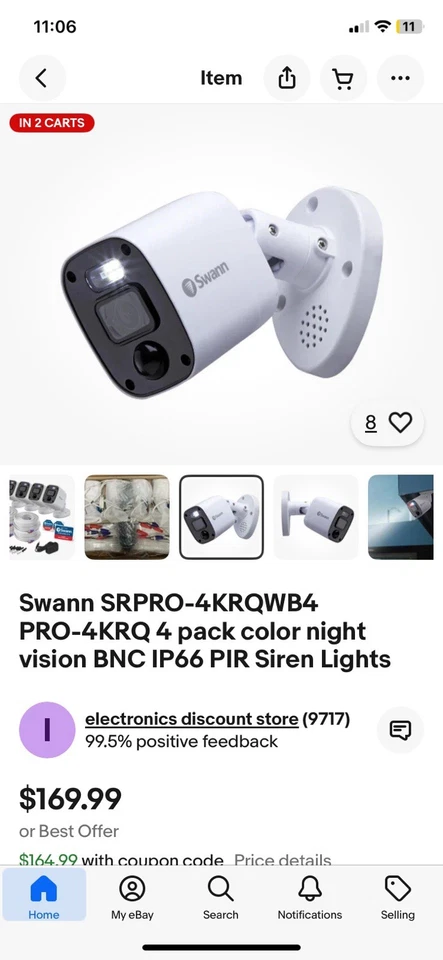 Swann SRPRO-4KRQWB4 PRO-4KRQ 4 pack color night vision BNC IP66 PIR Siren Lights - Image 3 of 4