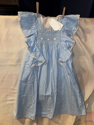 Louise Misha Blue Embroidered Smocked Daisies Dress Girls 10y