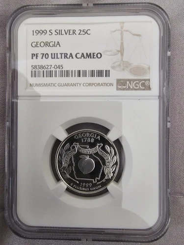 1999 S PROOF SILVER GEORGIA 25c NGC PF70 ULTRA CAMEO  