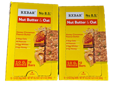 Lot of 2 Boxes 24 Bars RXBAR Nut Butter & Oat Protein Honey Cinn Peanut Butter