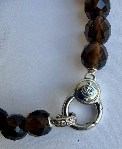 Ti Sento Milano Sterling CZ Clasp Faceted Smokey Quartz Bead Bracelet 7.5” Italy