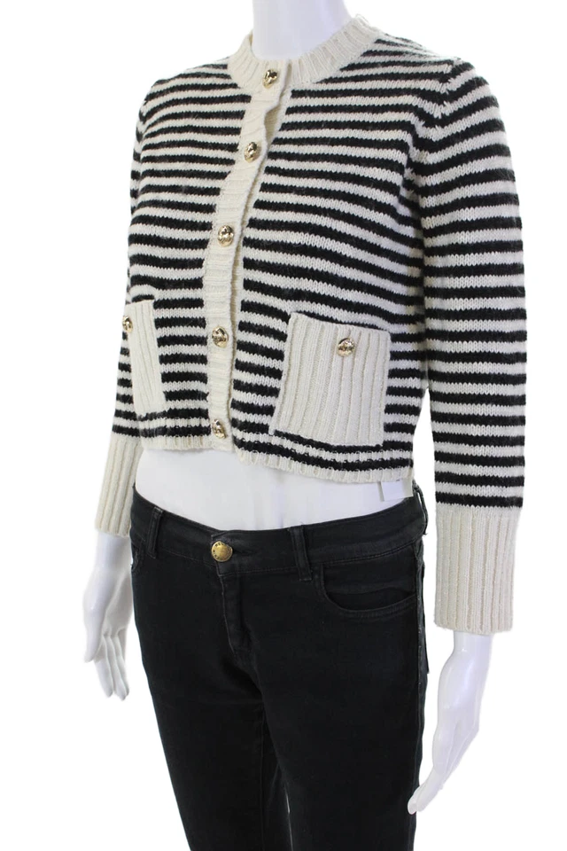 Cárdigan Christian Dior para mujer mezcla de algodón estampado de rayas abotonado beige talla 4 Foto 2 de 4