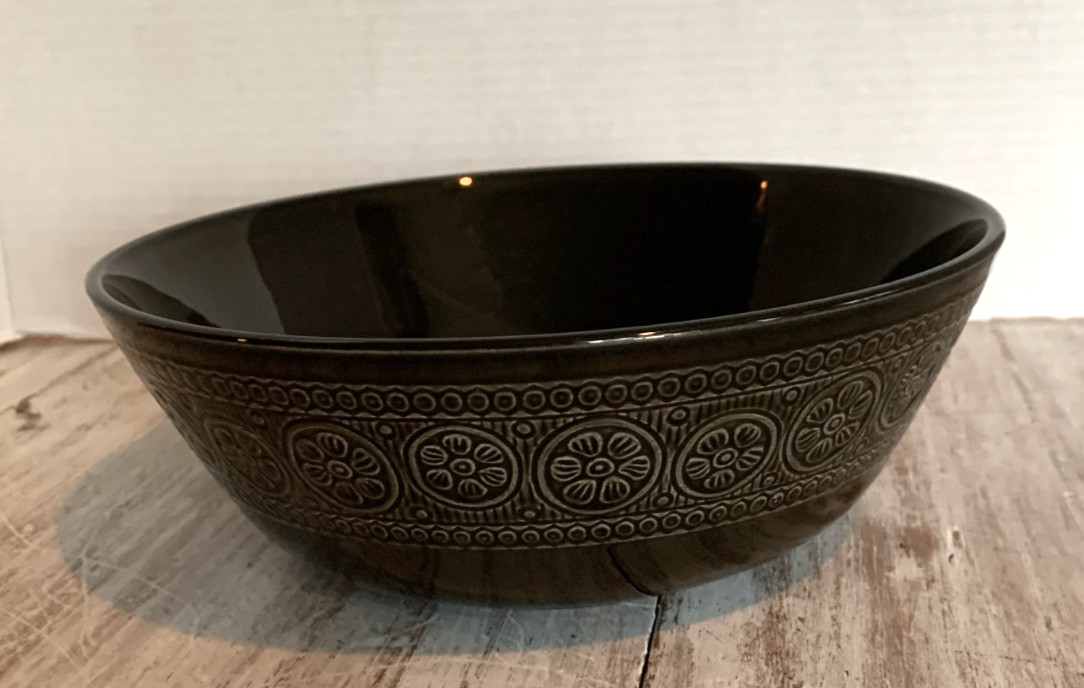 Vtg 60s Laveno Diamondstone Green Daisy Margherita MCM Serving Bowl A. Campi