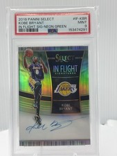 2018 Panini Select Kobe Bryant In Flight On Card Auto PSA Mint /35 Neon Green