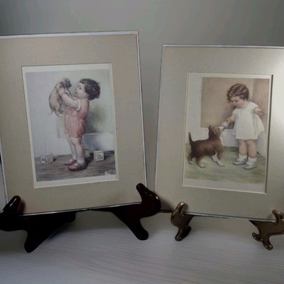 Bessie Pease Gutmann Art Prints MINE & THE REWARD 1985 Litho USA Child & Puppy 