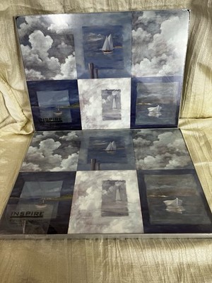 Nautical Blue Cork Back Placemats Set of 8 Sailboat Coastal Table Decor NIB