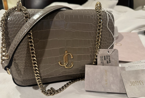 Jimmy Choo Varenne Clutch Sand Crocodile W Gold Hardware Leather Shoulder Bag
