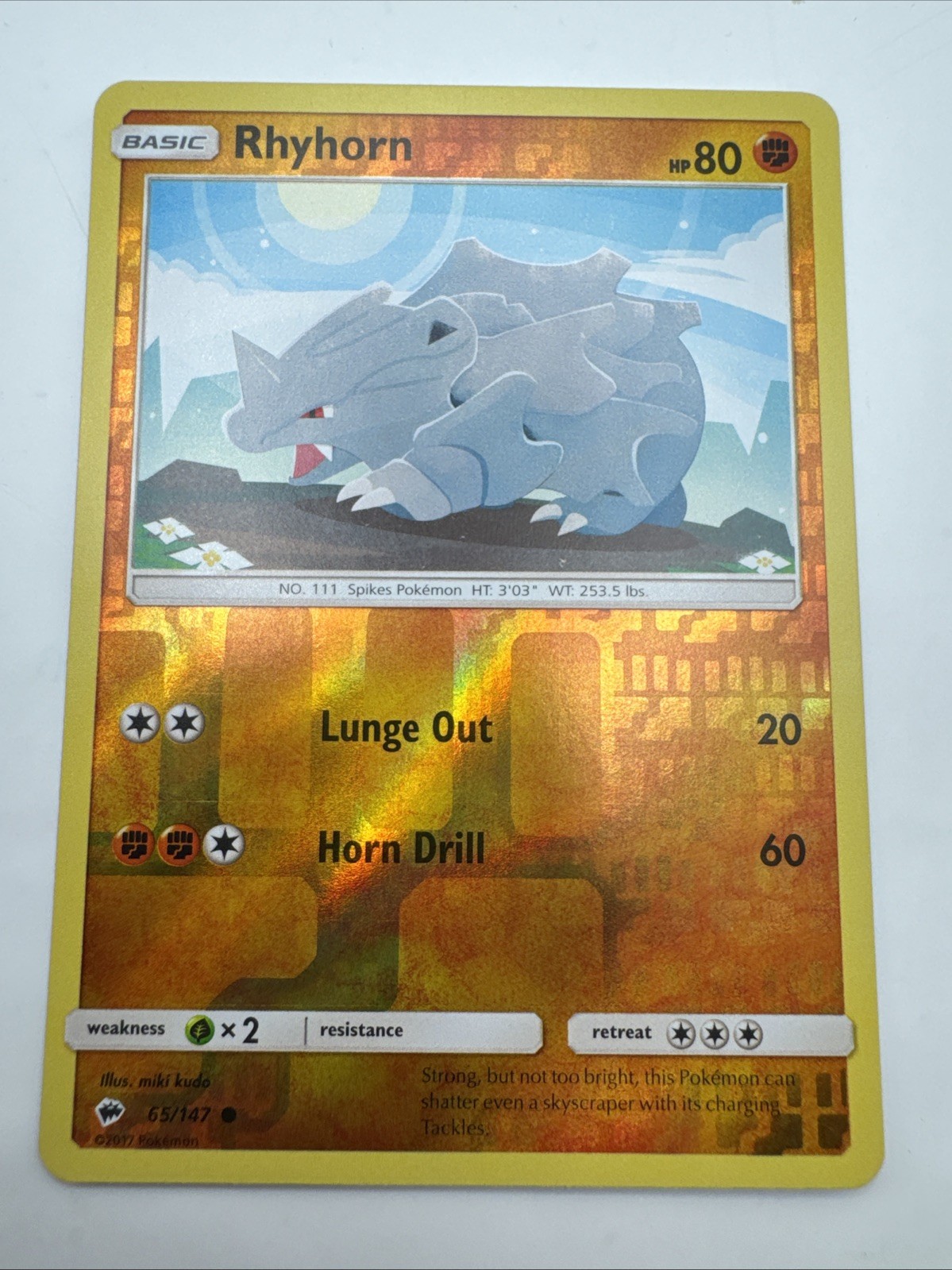 Rhyhorn 65/147 - Burning Shadows - Common Reverse Holo Pokemon Card - NM