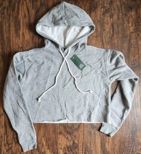 Wild Fable Women's Cropped Hooded Hoodie Sweatshirt Raw Hem, Gray Size XS, NEW 