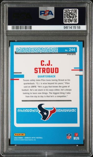 2023 PANINI DONRUSS OPTIC # 244 CJ STROUD GREEN VELOCITY ROOKIE PSA 10 Prizm view 2