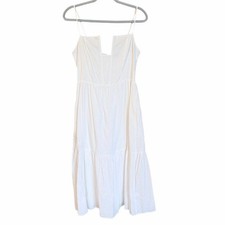 Lulus white split Vneck tiered midi dress large 100% cotton bridal sorority