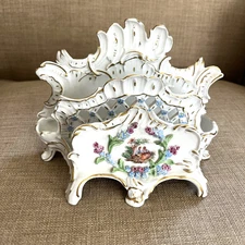 Antique SP Dresden Tiered Letter Holder Lattice Gilt Saxon Porcelain Manufactory