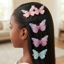 Elegant, Soft Peach/Raspberry/Blue Sky, 6 piece, Butterfly Metal Clip, Barrettes