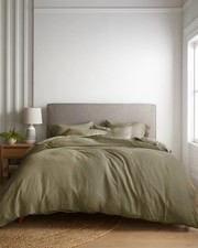 Quince Full/Queen European Linen Duvet Cover Set in Aloe 194 MSRP