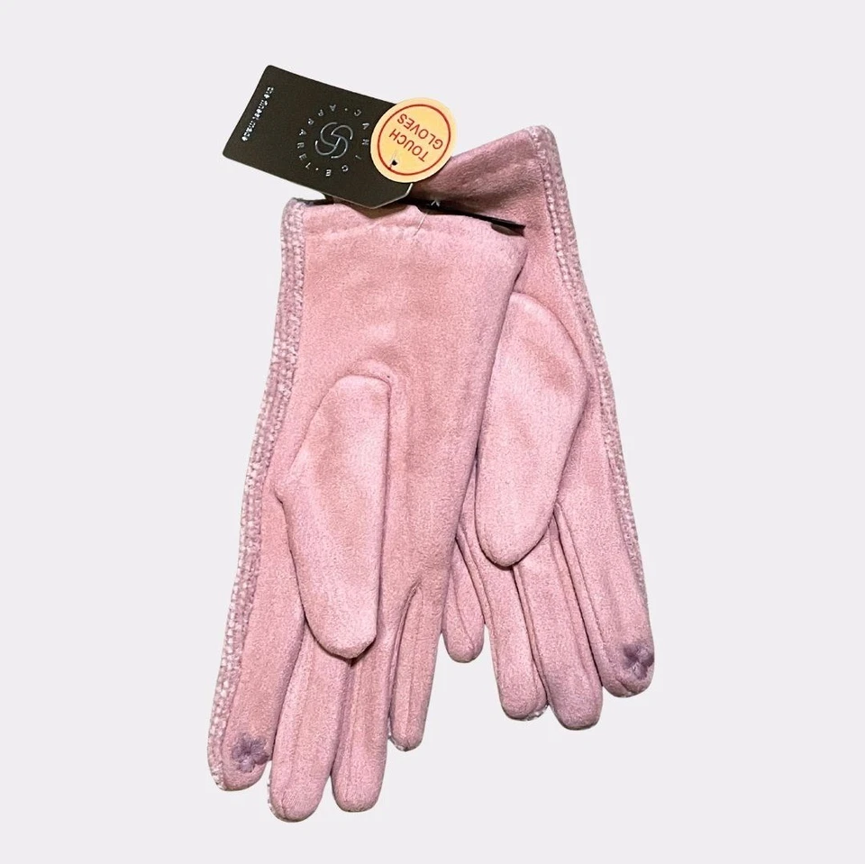 Guantes de punto y gamuza sintética rosa claro y plata Foto 3 de 4