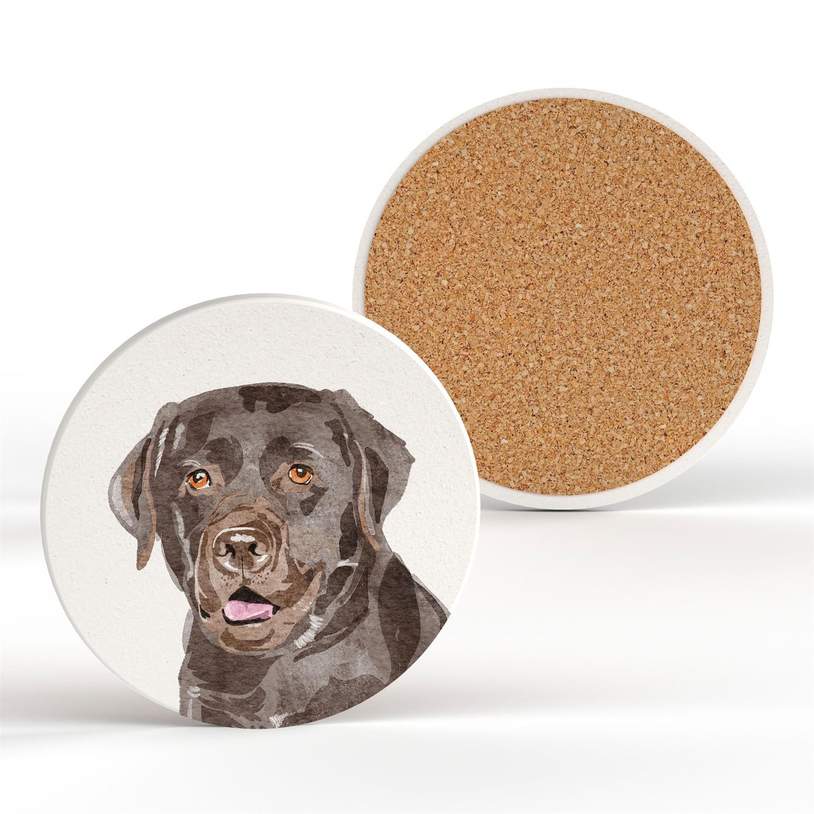 Chocolate Labrador Artwork Gift Dog Lover Ceramic Round Coaster Cork Base