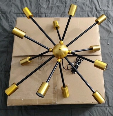 JoJospring Lorena Sputnik Chandelier Brushed Brass Metallic Hanging Light NIB
