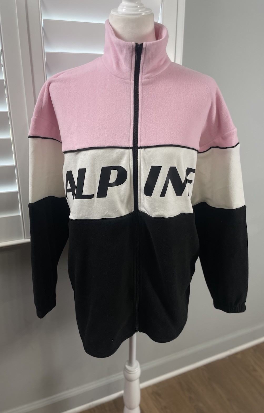 H&M Alpine Fleece Oversized Pink Black Full Zip Jacket XS SKI Snowboard Coat