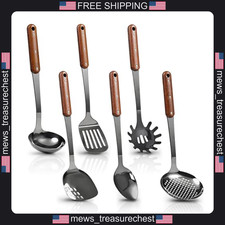 Stainless Steel Kitchen Utensils Set 6pcs with Wooden Handles for Cooking