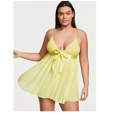 Victoria's Secret Citron Pleated Babydoll Lace Nightie Small Chemise Coquette