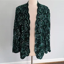 Women's Niteline Della Roufogali Green Sequin Jacket Blazer Cocktail XL
