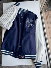 NY Yankees Bomber Giacca (Pelle) Uomo LG Blu Navy Misto Lana Reversibile