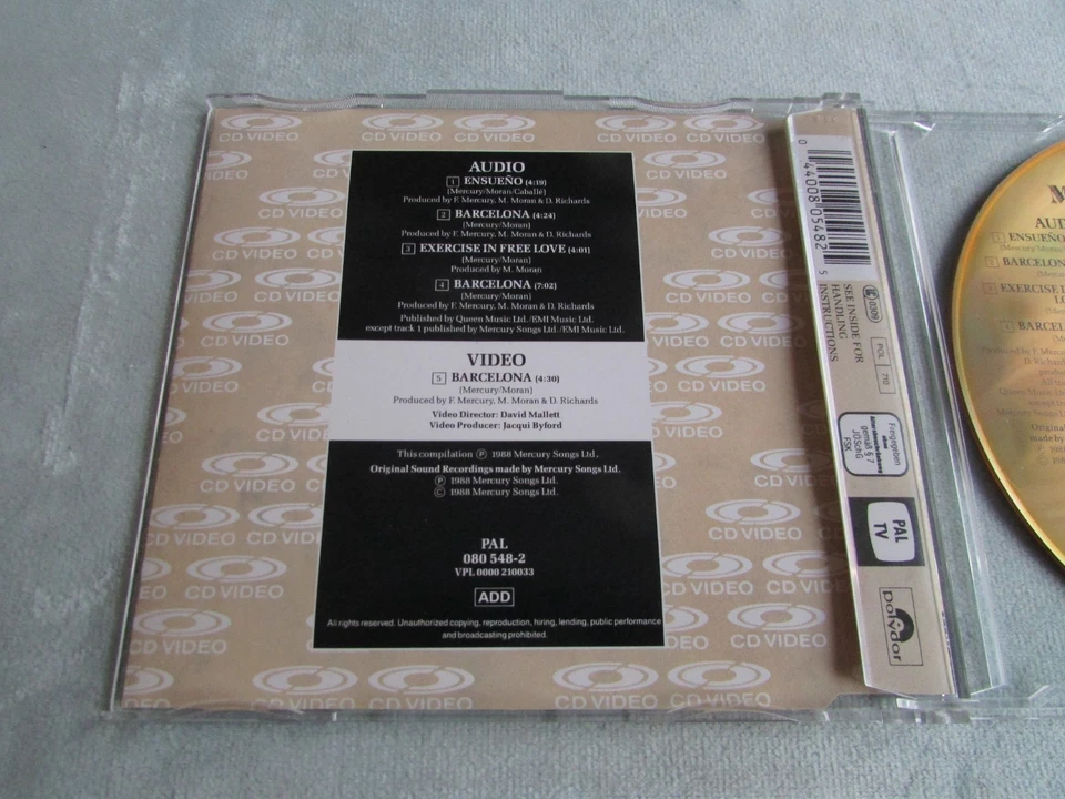 Freddie Mercury ' Barcelona'  RARE CD/Video Single Polydor  Records - Image 2 of 2