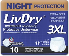Adult Incontinence Underwear Absorbency Leak Protection Xxx-Large 10 Count