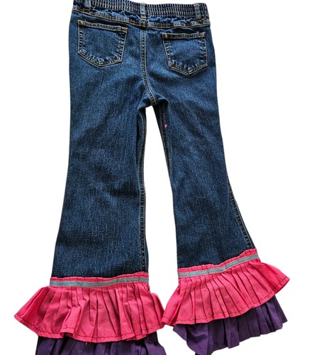 Green Dog Girls Size 6 Jeans Hand Painted Rainbows and added Ruffles Stretchy - Picture 13 of 13