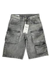 ZARA Denim Cargo Shorts Unisex Kids 10-12 Gray Utility Streetwear Casual