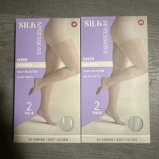 Silk Impressions Pantyhose 4 Pack Med Soft Silver Sheer control top Support 