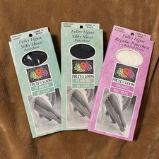Vtg Fruit of The Loom Queen 1X Full Figure Pantyhose 2-Black 1-Ivory USA 3pc Lot