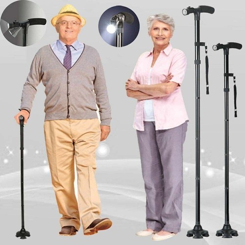 FOLDABLE WALKING STICK WITH LED LIGHT DISABILITY HEAVY DUTY CANE TORCH ALUMINIUM - Picture 16 of 24