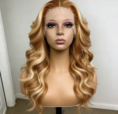 Lace Front Body Wave Wig for Women Golden Brown Light Blond Wavy Middle Part