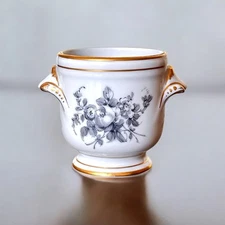 Antique French Small Hand Painted Two Handled Mini Bud Vase Floral Fine China