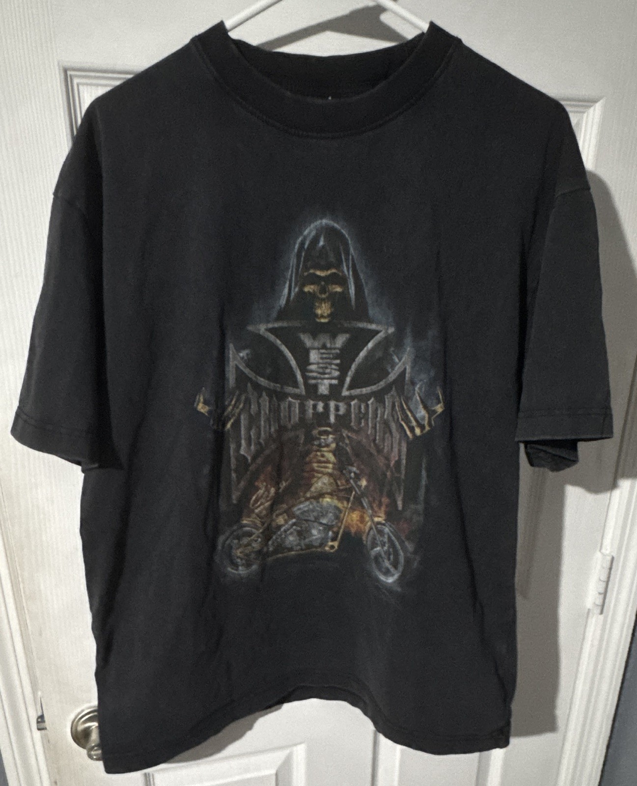 West Coast Choppers L Black Grim Reaper Motorcycle Graphic Cotton Knit Tee
