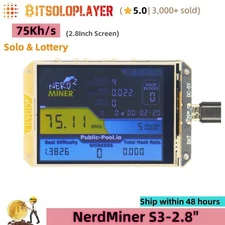 NerdMiner ESP32 S3 2.8" BTC Solo Miner WiFi 75Kh/s Crypto Bitcoin Lotto Mining