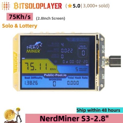 NerdMiner V2 Bitcoin Miner - 410KH/s Solo Mining Mit Display & WiFi