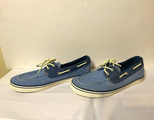 Nautica Men's US 11 Blue Canvas Boat Shoes Lace Up Round Toe White Sole