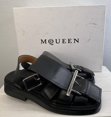 Alexander McQueen Sandals Women's Size US8 EU38 Black Leather Buckle Closure