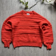 FRNCH PARIS Knit Sweater Womens M Orange Short Boxy Fit Cozy Typewriter