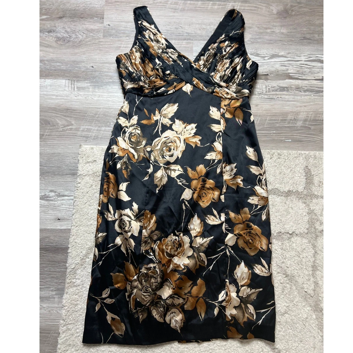 Vestido de cóctel Adrianna Papell floral negro marrón para mujer talla 12