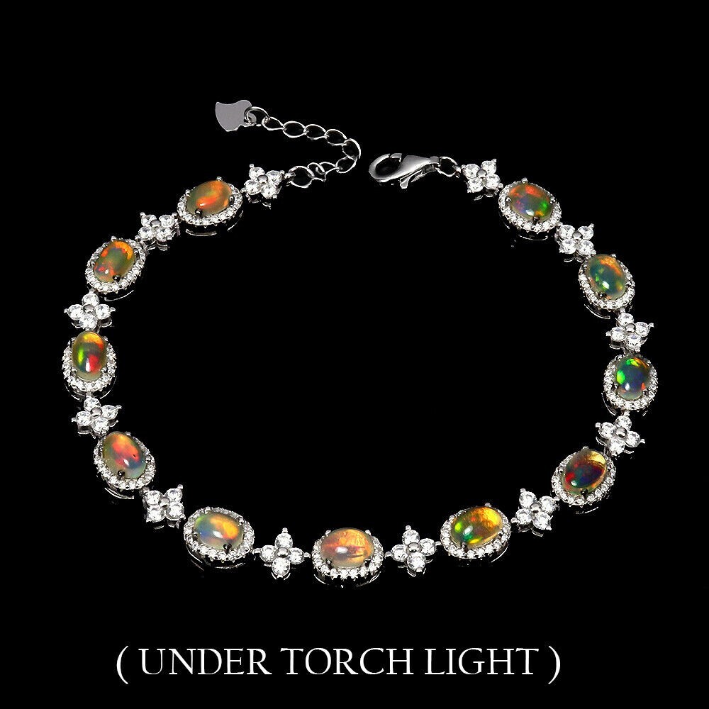 Silver Bracelet White Opal Genuine Mined Gems Solid Sterling 6 1/4 to 8 1/4 Inch