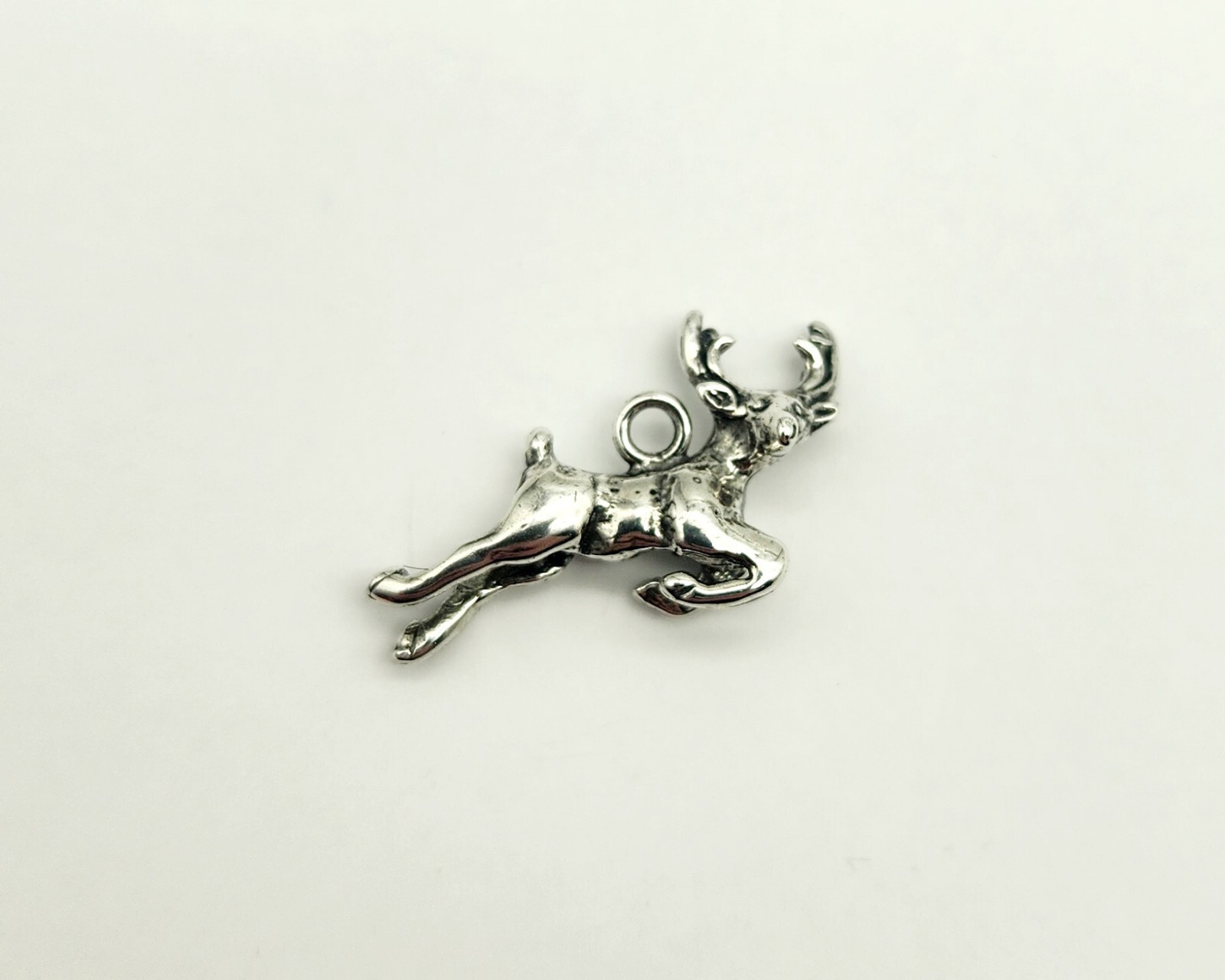 Vintage Sterling Silver Leaping Buck Deer Reindeer Bracelet Charm Pendant - 2.5g