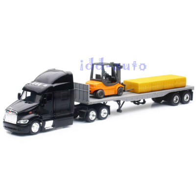 NEW RAY PETERBILT MODEL 387 LOW BOY with FORKLIFT 1/43 BLACK SS-15123J