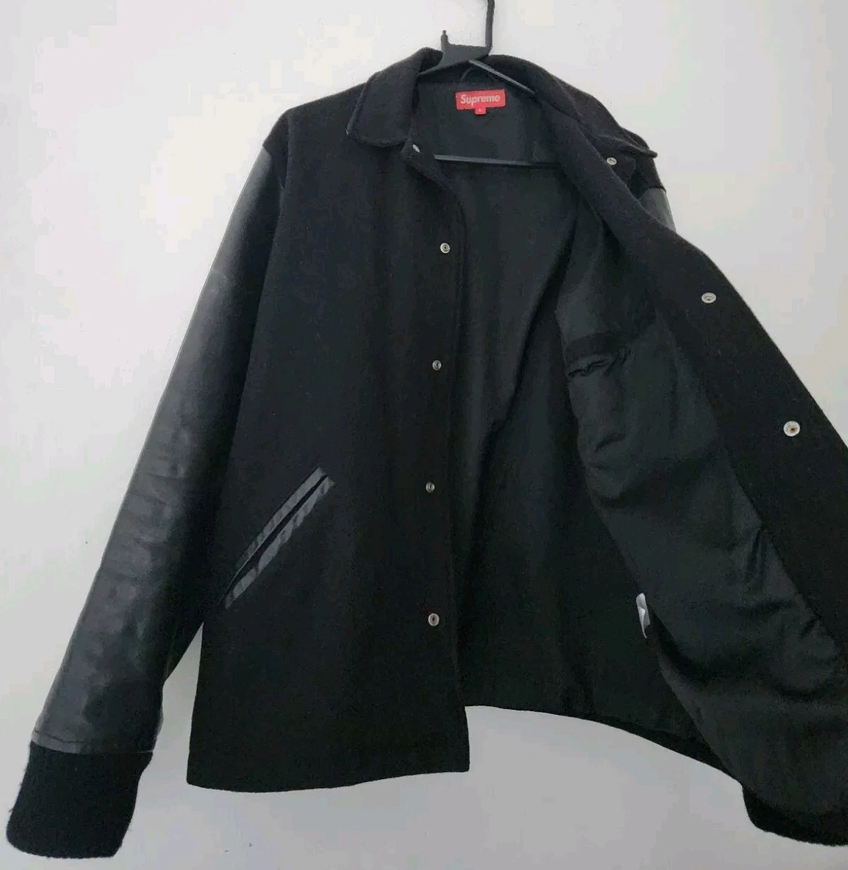FW11 Supreme Bergarbeiter Jacke Wolle Leder Ärmel Schwarz Groß Vintage 2011 Uni