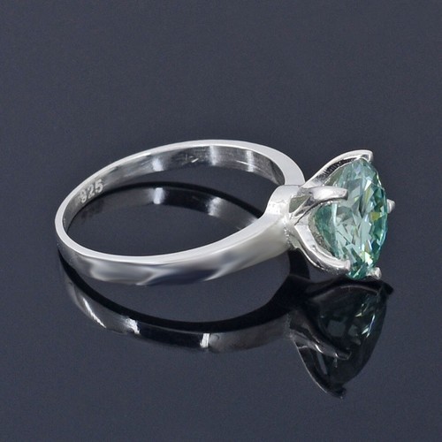 2.60 Ct 925 Silver Certified Blue Diamond Solitaire Ring Treated Shining Luster - Picture 4 of 7