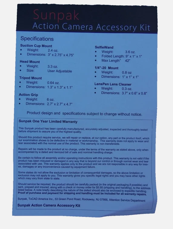 Sunpak Action Camera Accessory Kit GoPro Nikon Sony Accessories Mount(NWD) - Image 2 of 4