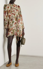 ULLA JOHNSON Anais Floral Silk-Crepon Mini Dress Freesia Size 8 Orig. $690 NEW