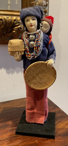 Fantastic Vintage Handcrafted Hilltribe Doll With basket/baby- Thailand